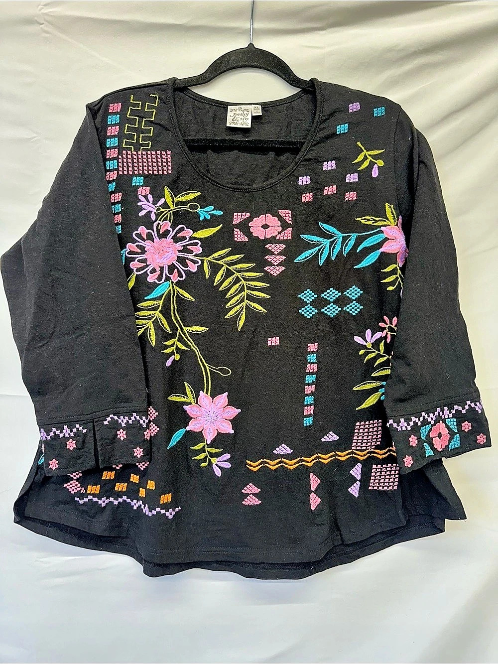 Parsley & Sage Embroidered Cotton Tunic Black XL